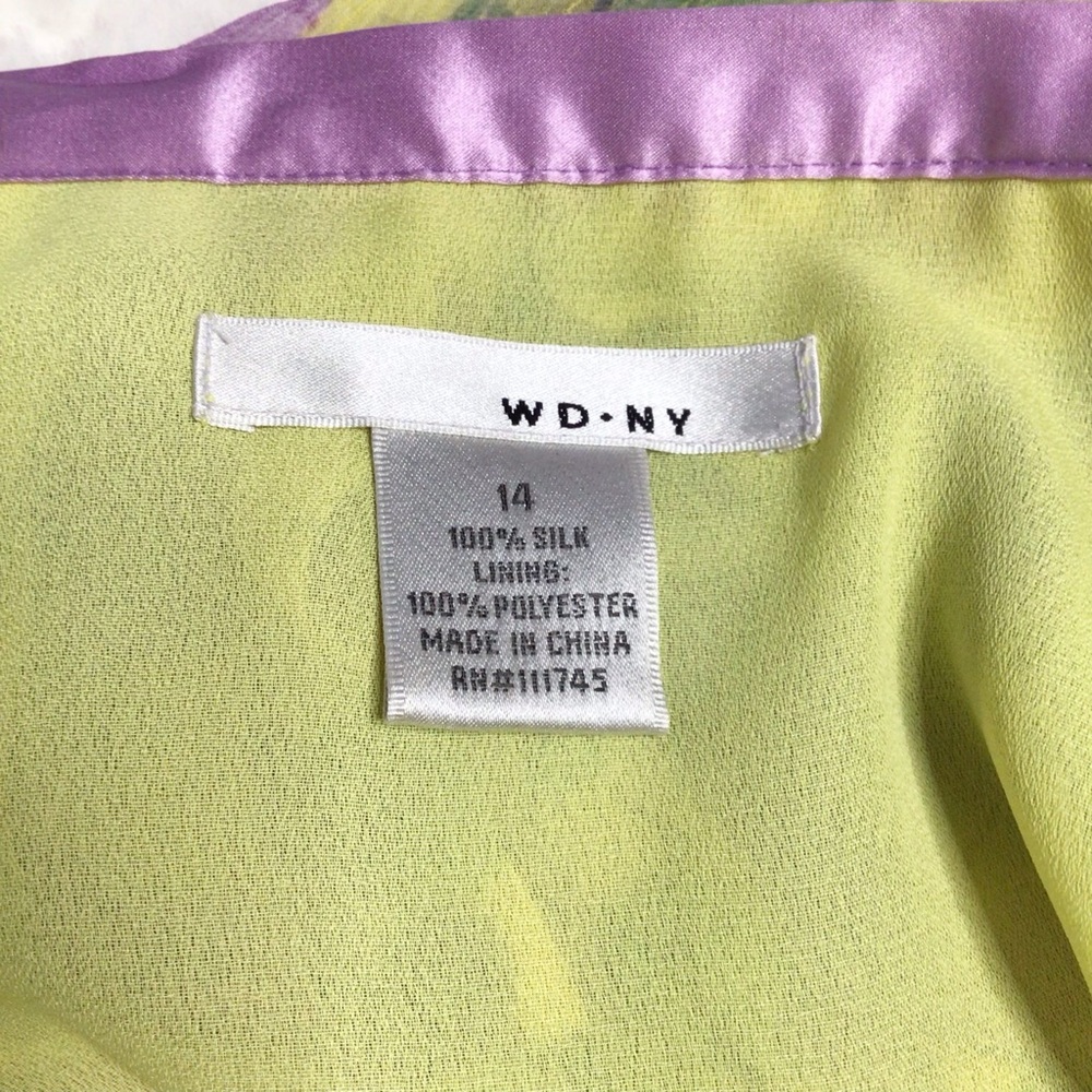 WD.NY Yellow Purple Floral Silk Pleated Skirt Size 14 - Picture 6 of 9